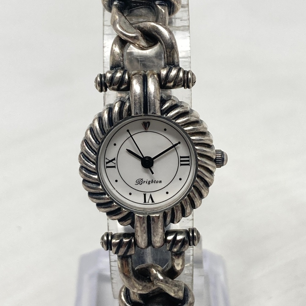 Brighton Savannah Womens Watch 22mm Silver Tone Brown Leather Cord New Battery